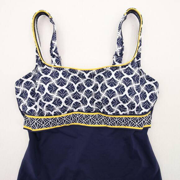 Lands End Tankini Swim Top Navy Yellow White Pattern Underwire Support Size 6P - Picture 2 of 8
